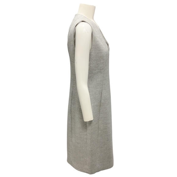 AKRIS GRAVEL GREY SLEEVELESS WOOL SHEATH DRESS - Picture 2 of 5